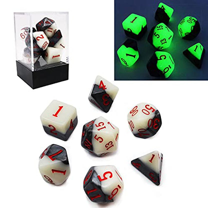 Bescon Two-Tone Glowing Polyhedral Dice 7pcs Set Green Dawn, Luminous RPG Dice Set d4 d6 d8 d10 d12 d20 d%, Brick Box Packaging - color: Green Dawn