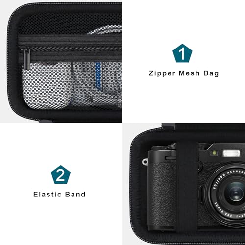 Canboc Carrying Case for Fujifilm X100VI/ X100V/ X100F/ X100S/ X-E5 Digital Camera, Zipper Mesh Pocket fit USB Cable, Black (Case Only) - color: Black