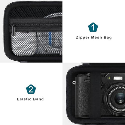 Canboc Carrying Case for Fujifilm X100VI/ X100V/ X100F/ X100S/ X-E5 Digital Camera, Zipper Mesh Pocket fit USB Cable, Black (Case Only) - color: Black