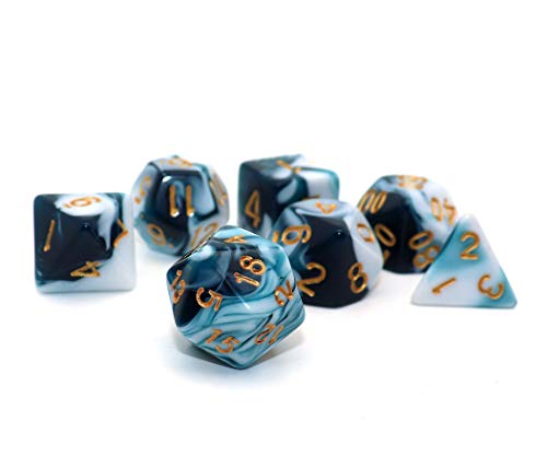 D&D Dice Set Teal White Dice for Dungeon and Dragons DND 7-Die RPG Dice D20 D12 D% D10 D8 D6 D4 - color: Teal Mixed White
