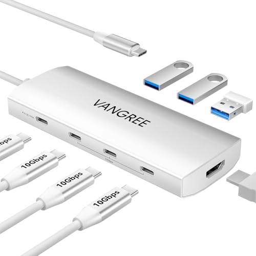 USB C Hub 8 in 1, 3 USB-C+3 USB-A 3.2 10Gbps, 4K60Hz HDMI, 100W PD | USB 3.2 Hub Multiport Adapter, USB C Splitter Extender for MacBook Neo/Air/Pro, iPad Pro, iMac, Mac mini, Dell, Surface - color: Silver