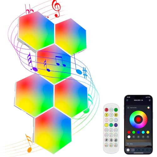 Glide Hexagon LED Light Panels, 6 Pack Smart RGB+IC Hexa Modular Wall Panels with APP & Remote Control, 16 Million Colors, Music Sync, Gaming Lights for Bedroom Living Room Kids Room Party Decoration - color: Hexagon