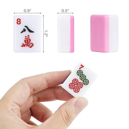 American Mahjong Tile Set, 166 Pcs 1.2" Mahjong Tiles with 3 Dices 1 Instruction, Mahjong Game Set for Adult Family & Friends Gatherings, Mahjong Lovers, Beginners (Pink) - color: Pink