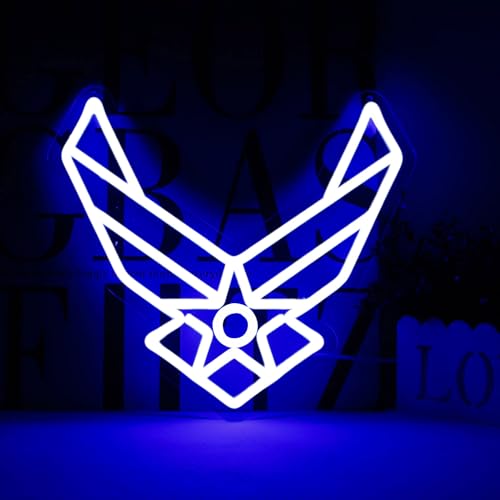 Military-themed Neon Signs Veteran Neon Lights Wall Decor for Man Cave Bedroom Bar Army Themed Gift Art for Christmas Party-14.33 x 13 IN-USB Powered-Acrylic - color: Blue:Force
