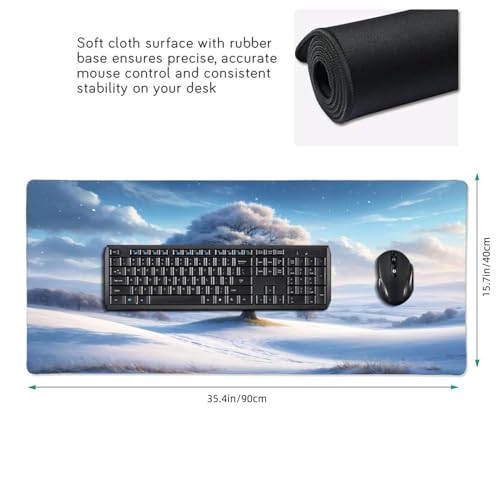 XXL Gaming Mouse Pad 35.4x15.7 inch, Winter Snow Trees Landscape Theme Desk Mat, White World Plants Scene Large Mousepad,Fantasy Artistic Keyboard Mouse Mat (Snow Trees) - color: Snow trees