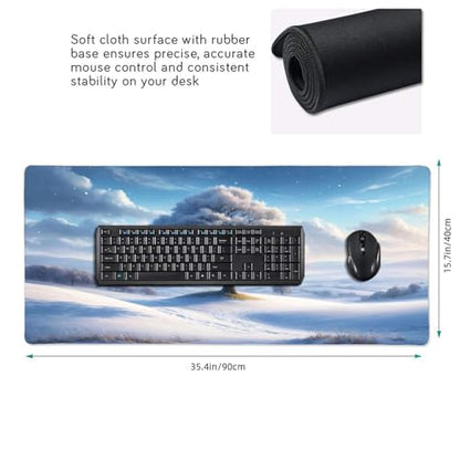 XXL Gaming Mouse Pad 35.4x15.7 inch, Winter Snow Trees Landscape Theme Desk Mat, White World Plants Scene Large Mousepad,Fantasy Artistic Keyboard Mouse Mat (Snow Trees) - color: Snow trees