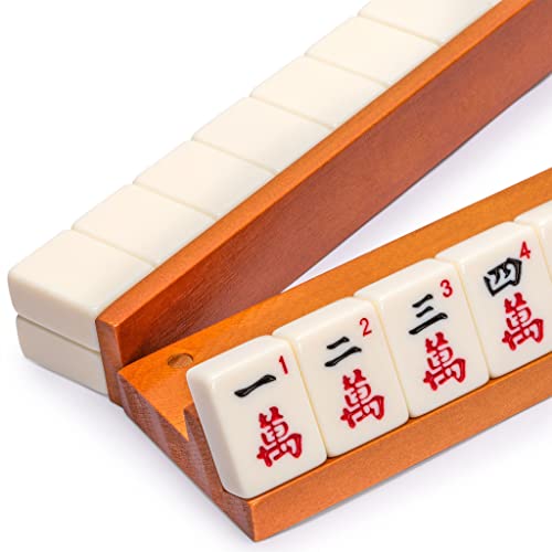 Yellow Mountain Imports 18-Inch Dark Pine Wooden Mahjong Game Racks with Built-in Pushers - Set of 4 - color: Dark Pine