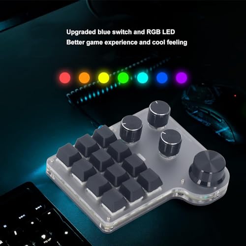 banapoy 12 Key Mechanical Gaming Keyboard, USB Mini One Handed Programming Macro Keypad with 4 Knobs BT 2.4G Keyboard for PC Laptop
