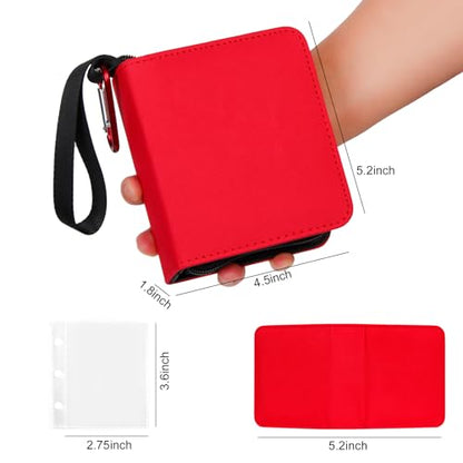 GEAoffice Small Trading Card Binder 1 Pocket Holds 80 Cards, Zip Close, Red | Super Lightweight, 40 Removable Acid-free & Non-PVC Sleeves, PU Leather, Card Album Binder for TCG, MTG, Sports&Games, Gifts - color: Red-Dia