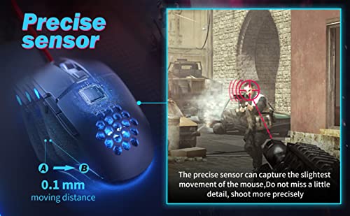 CYD C309 Wired Gaming Mouse, RGB Gaming Mouse with Side Buttons, High-Precision Adjustable 12800 DPI, Adjustable Weights, 6 Programmable Buttons, Gaming Mice Ergonomic Computer Mouse (C303-12800 DPI)