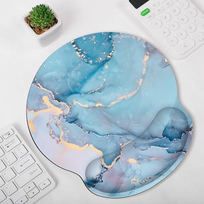 KONVINIT Ergonomic Mouse Pad with Wrist Rest, Small Mousepad with Non-Slip Rubber Base and Smooth Surface, Blue Mouse Pads for Desk, Office Desk Accessories - color: Green Marble