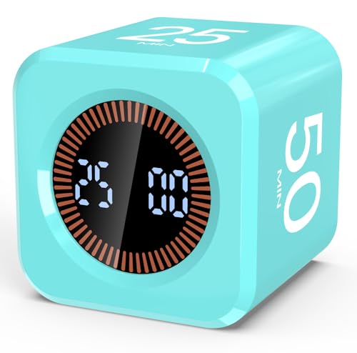 Digital Pomodoro Timer Cube 5/10/25/50min Preset, Silent & Sound Alarm | Visual Productivity Flip Timer for Kids Classroom Desk, Custom Countdown, Gravity Sensor, for ADHD Study Work Game Kitchen - color: Mint Green