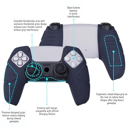 PlayVital Mecha Edition Midnight Blue Ergonomic Soft Controller Silicone Case Grips for ps5, Rubber Protector Skins with Thumbstick Caps for ps5 Controller - Compatible with Charging Station - color: Midnight Blue