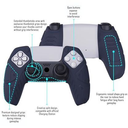PlayVital Mecha Edition Midnight Blue Ergonomic Soft Controller Silicone Case Grips for ps5, Rubber Protector Skins with Thumbstick Caps for ps5 Controller - Compatible with Charging Station - color: Midnight Blue