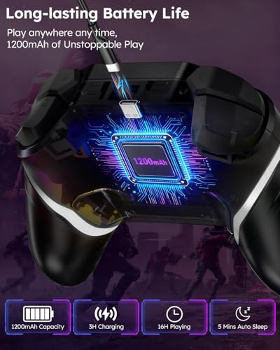 Wireless Mobile Game Controller for iPhone/iOS/Android/Switch/Laptop, Wired for PC/Steam, Cell Phone Controller Gamepad with Programmable, Turbo, Vibration, 6-Axis Gyro&RGB Lights(Phone Clip Included)