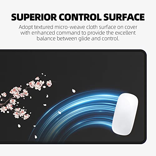 ETZ Japanese Cherry Blossom Gaming Mouse Pad XL | Sakura Pink Floral Mat, Stitched Edges, Non-Slip Rubber Base, Extended Desk Surface, Washable, 31.5x11.8", 3mm Thick - color: Plum Mouse Pad - 1