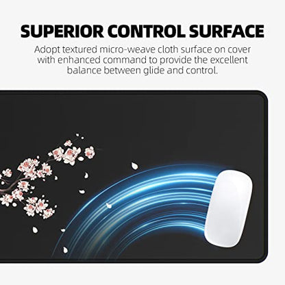 ETZ Japanese Cherry Blossom Gaming Mouse Pad XL | Sakura Pink Floral Mat, Stitched Edges, Non-Slip Rubber Base, Extended Desk Surface, Washable, 31.5x11.8", 3mm Thick - color: Plum Mouse Pad - 1