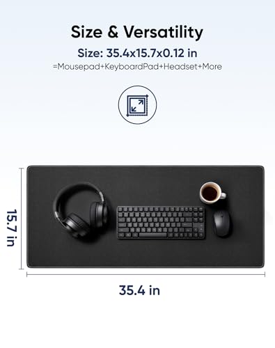 Reniteco Large Office & Gaming Mouse Pad, 35.4" x 15.7" Desk Mat, Black | Anti-Fray Stitched Edges, Premium Textured Surface, Non-Slip Rubber Base, Water and Stain Resistant Protection - color: Black, size: 35.4''x15.7''x0.12"