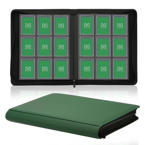 Toploader Binder, 9-Pocket 288 Cards Holder for 3"x4" Rigid Card Sleeves | Top Loader Binder with Sleeves Trading Card Binder for TCG,Sport Cards, PU Leather Cover, Side Loading (9 Deep Green) - color: 9Deep Green