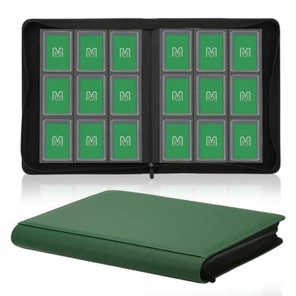 Toploader Binder, 9-Pocket 288 Cards Holder for 3"x4" Rigid Card Sleeves | Top Loader Binder with Sleeves Trading Card Binder for TCG,Sport Cards, PU Leather Cover, Side Loading (9 Deep Green) - color: 9Deep Green
