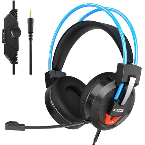 Voistek Over Ear Headphones Wired, Computer Headphones with Microphone, Volume Control, 50mm Drivers, Wired Game Headset for PC, Chromebooks, Laptop, Computer - color: Blue