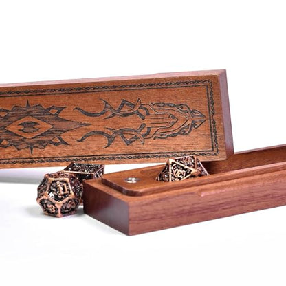 Wooden DND Dice Box, Dice Holder Case with Felt Lined Magnetic Lid for D&D Tabletop Game - Acacia (Evil Eye and Dragon-Black) - color: Evil Eye and Dragon-Black