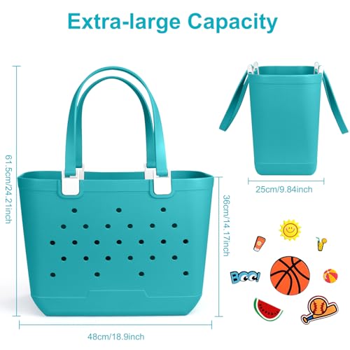 X-Large Rubber Beach Tote Bag, 18.9 "L x 9.4 "W x 13.8 "H Waterproof EVA Beach Totes with Zipper Pocket - color: Blue