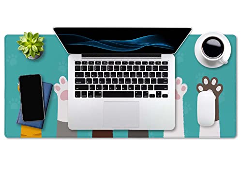 SSOIU Large Mouse Pad, Full Desk XXL Extended Gaming Mouse Pad 35.5" X 15.7", Waterproof Desk Mat Stitched Edges, Non-Slip Laptop Computer Keyboard Mousepad for Office and Home, Cat Paws - color: Cat Paws