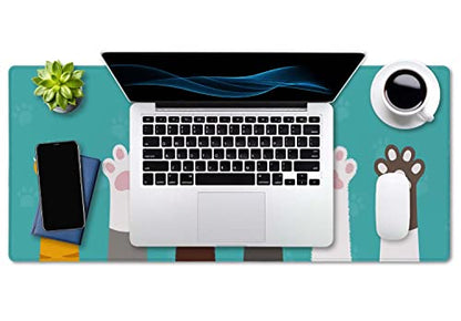 SSOIU Large Mouse Pad, Full Desk XXL Extended Gaming Mouse Pad 35.5" X 15.7", Waterproof Desk Mat Stitched Edges, Non-Slip Laptop Computer Keyboard Mousepad for Office and Home, Cat Paws - color: Cat Paws