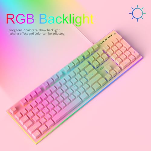MageGee GT838 Gaming Keyboard and Mouse Combo, 104 Keys RGB Backlit Quiet Wired Keyboards for Laptop PC MAC, with Number Pad, Metal Panel, Anti-Ghosting, Pink - color: Pink