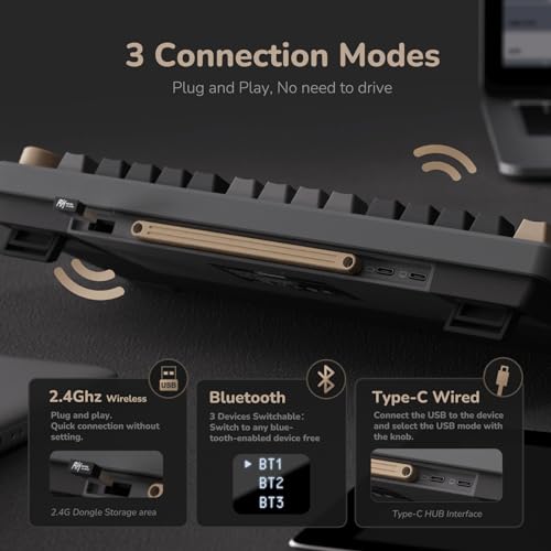 RK ROYAL KLUDGE M75 Wireless Mechanical Keyboard 2.4Ghz/BT5.1/USB-C Gaming Keyboard 75% Layout 81 Keys Gasket Mount with OLED Display & Knob RGB Backlight Hot-Swappable Pale Green Switch, Grey - color: Grey, size: Pale Green Switch