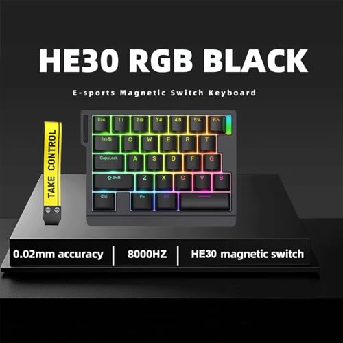 HE30 Rapid Trigger Gaming Keyboard,One-Handed Magnetic Switch Hall Effect RGB HotSwap Custom Mechanical Keyboard Adjustable Actuation,8kHz Hyper Polling Rate Mini Macro Gasket Keypad (Black)
