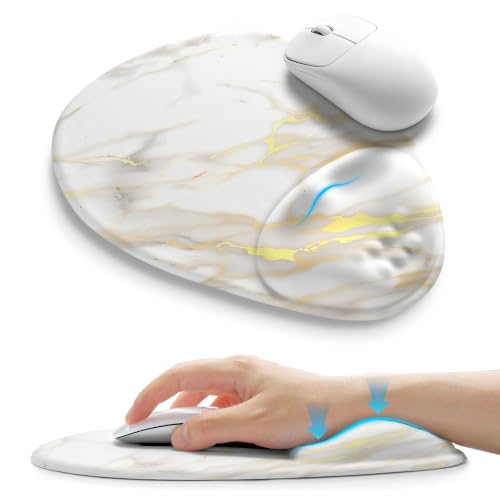 Palm-Rest and Wrist-Hugging Mouse Pad Wrist Rest, Ergonomic Wrist Support with Curve Fitting Cushioned Memory Foam for Carpal Tunnel Pain Relief, 9.9 x 8.3 Inch, Platinum Marble - color: Platinum Marble