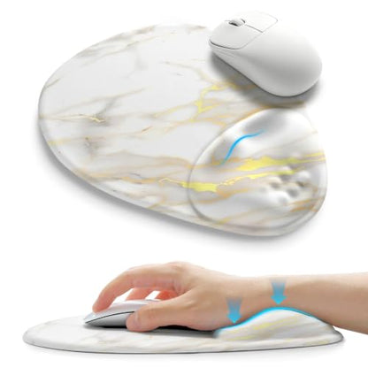 Palm-Rest and Wrist-Hugging Mouse Pad Wrist Rest, Ergonomic Wrist Support with Curve Fitting Cushioned Memory Foam for Carpal Tunnel Pain Relief, 9.9 x 8.3 Inch, Platinum Marble - color: Platinum Marble