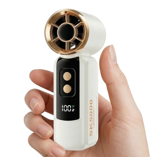 Portable Fan Handheld Mini, 6-Speed Turbo Power USB Rechargeable Personal Cooling Fan with LED Display, Small Travel Fan for Outdoor Camping Hiking, White - color: White