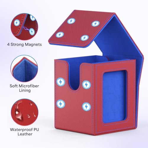UAONO Card Deck Box for MTG Commander, Fits 100 Double-Sleeved Cards | Independent Commander Display, Magnetic Deck Case for Magic the Gathering TCG, 2 Dividers & 1 Top Loader (Red/Blue) - color: A-Red&Blue