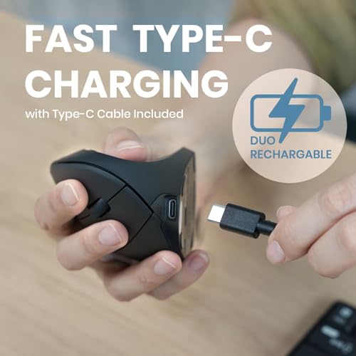 Perixx PERIMICE-713R Wireless Rechargeable Vertical Mouse - Duo Wired and Wireless Charging Feature - 6 Buttons Design - Black - Right-Handed Design - style: Wireless Rechargeable