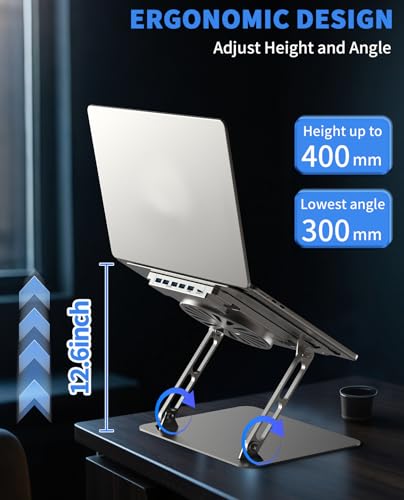 SOUNDANCE Laptop Cooling Pad with Upgrade Low-Noise Fan and 3.0 USB Hubs, Ventilated Laptop Cooler Prevent Overheating, Adjustable Ergonomic Laptop Stand Support Up to 16” Gaming Notebook Computer