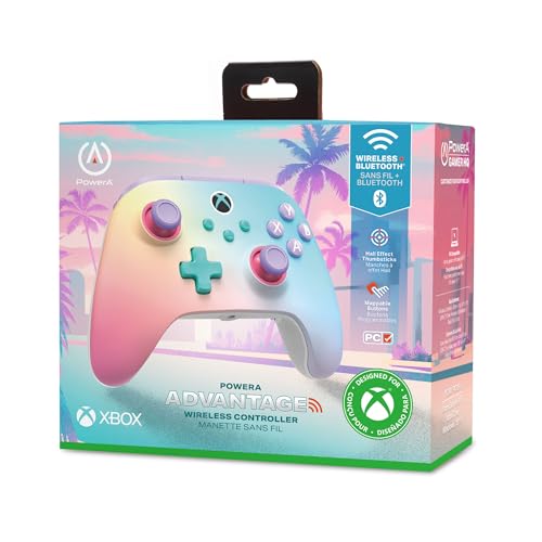 PowerA Advantage Wireless Controller for XBOX Series X|S - Beach Vibes, Officially Licensed, Hall Effects to prevent stick drift, Bluetooth Compatible, 1000Hz Polling Rate, Cloud Gaming Controller