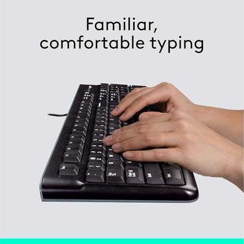 Logitech MK120 Full Size Wired Keyboard and Mouse Combo - Black | Full size wired keyboard, optical wired mouse, USB plug-and-play, Windows only, pc and laptop compatible