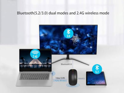 AIKOKOK Wireless Bluetooth Mouse, Rechargeable Dual Mode Mouse, Matte Black | BT 5.2 & 2.4G USB Receiver, 3 Adjustable DPI,LED Lights,Slim,Silent,Portable Computer Mouse for Laptop,PC,MacBook,iPad,Tablet - color: Matte Black