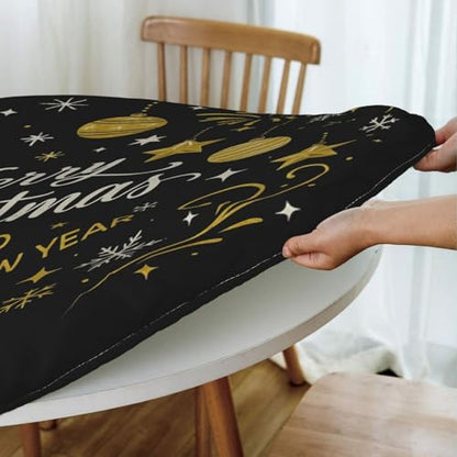 Famame Gold Christmas Ball Stars Round Fitted Tablecloth with Elastic Protector Table Kitchen Dinner Waterproof Oil-Proof Table Covers Fits 40"-44", Small - color: Gold Christmas Ball Stars, size: Small (40"-44")