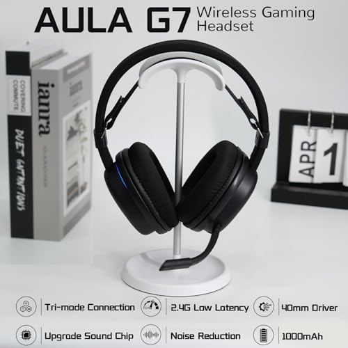 Aula G7 Wireless Gaming Headset, Surround Sound 10ms Low Latency, PC Headset with Detachable Noise Canceling Mic, 40mm Driver, Tri-Mode 2.4G/BT5.2/Wired 3.5mm, Over Ear Headphone for PS5, PS4, Switch - color: Black