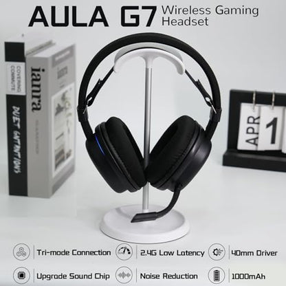 Aula G7 Wireless Gaming Headset, Surround Sound 10ms Low Latency, PC Headset with Detachable Noise Canceling Mic, 40mm Driver, Tri-Mode 2.4G/BT5.2/Wired 3.5mm, Over Ear Headphone for PS5, PS4, Switch - color: Black