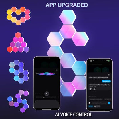 Hexagon LED Lights, 10 Pack with App and Remote Control | Frosted 3D plastic panels for gamers and creators; ideal for esports rooms, media walls and home theaters with app control. - size: 10pack