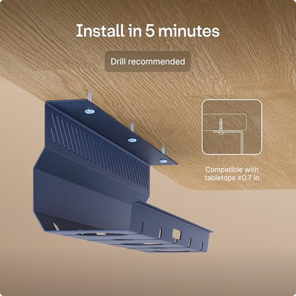 Desktronic Cable Duct Desk Blue Set of 2 - Stainless Steel Cable Management Desk Cable Duct with 5 Cable Cut-Outs - Easy to Install Cable Organiser - Cable Holder - color: Blue