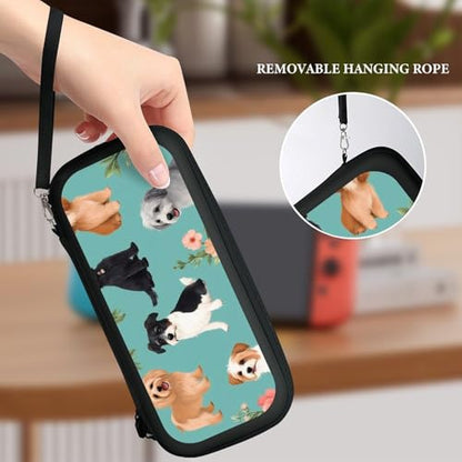 Game Console Storage Bag Compatible with Switch, Dogs Flowers Hard Shell Shockproof Travel Carrying Pouch with 15 Game Cartridges - color: Color(93)