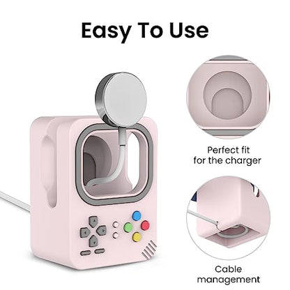 Delidigi Charger Stand Compatible with Apple Watch Ultra 3 2 1, SE 3 2 1, Series 11 10 9 8 7 6 5 4 3 2 1 (49mm, 45mm, 44mm, 42mm, 41mm, 40mm, 38mm) Silicone Charging Holder Dock - color: Pink