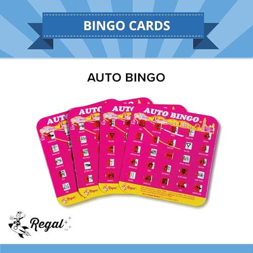 Regal Games Finger-Tip Shutter Bingo Cards with Sliding Windows - Auto Bingo Game Set - Travel Game for Adults & Kids - Reusable, No Chips & Daubers Needed - 4 Packs - Pink - color: Pink
