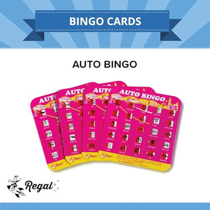 Regal Games Finger-Tip Shutter Bingo Cards with Sliding Windows - Auto Bingo Game Set - Travel Game for Adults & Kids - Reusable, No Chips & Daubers Needed - 4 Packs - Pink - color: Pink